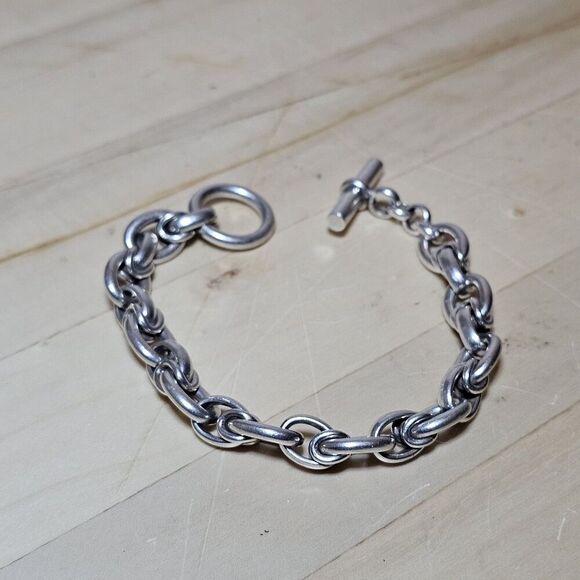 Sterling Silver 925 Unique Link Toggle Statement Bracelet 8.25 Inches 76 Grams - Picture 2 of 5